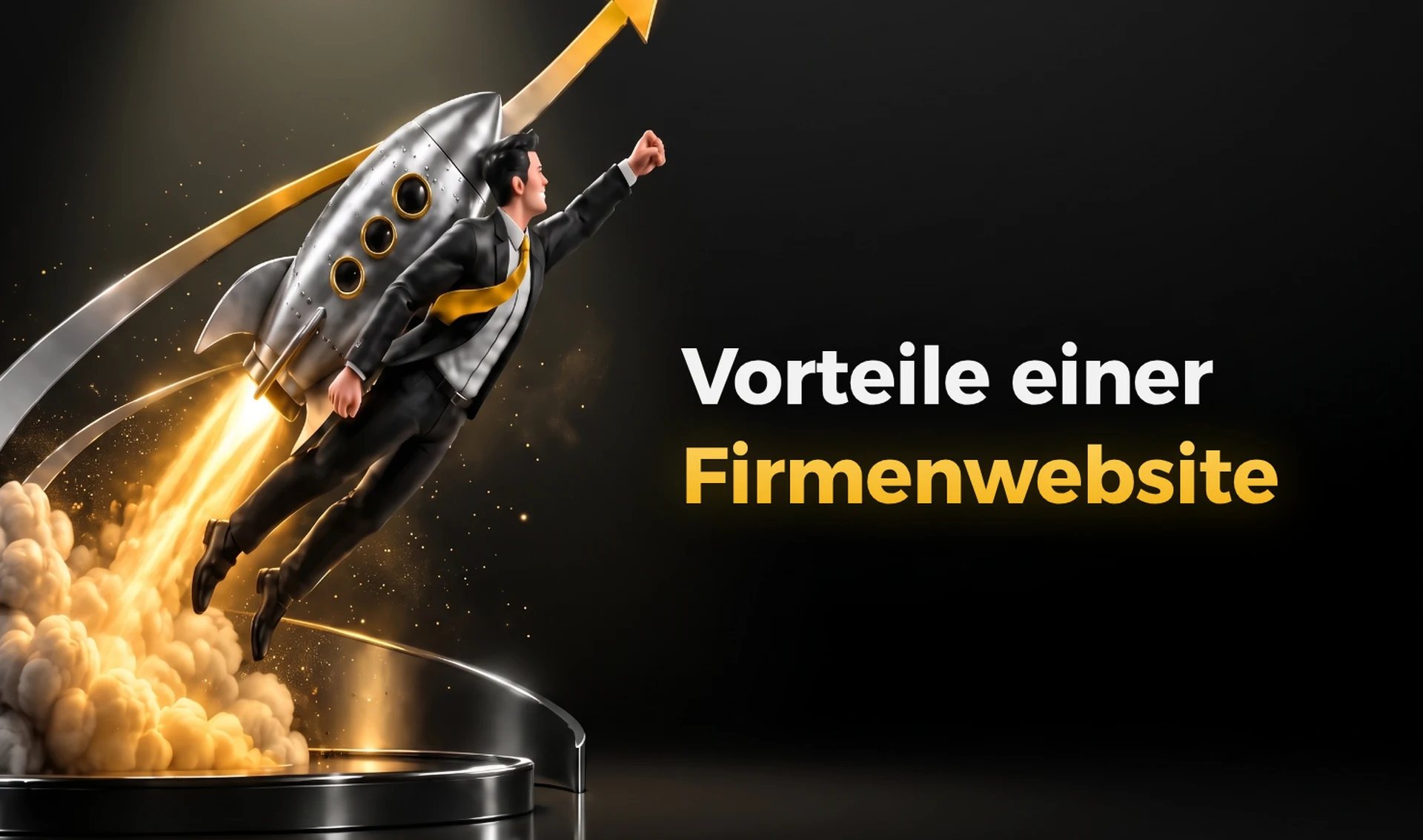 Ein Geschäftsmann startet eine Rakete, als Symbol für den Erfolg eines Unternehmens und die Vorteile einer Firmenwebsite