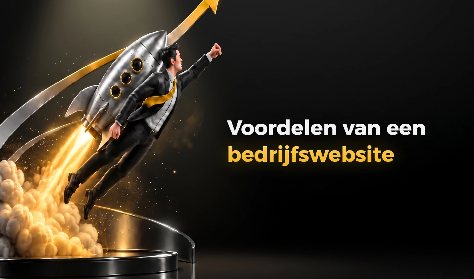 Een zakenman die een raket lanceert, als symbool voor zakelijk succes en de voordelen van een bedrijfswebsite